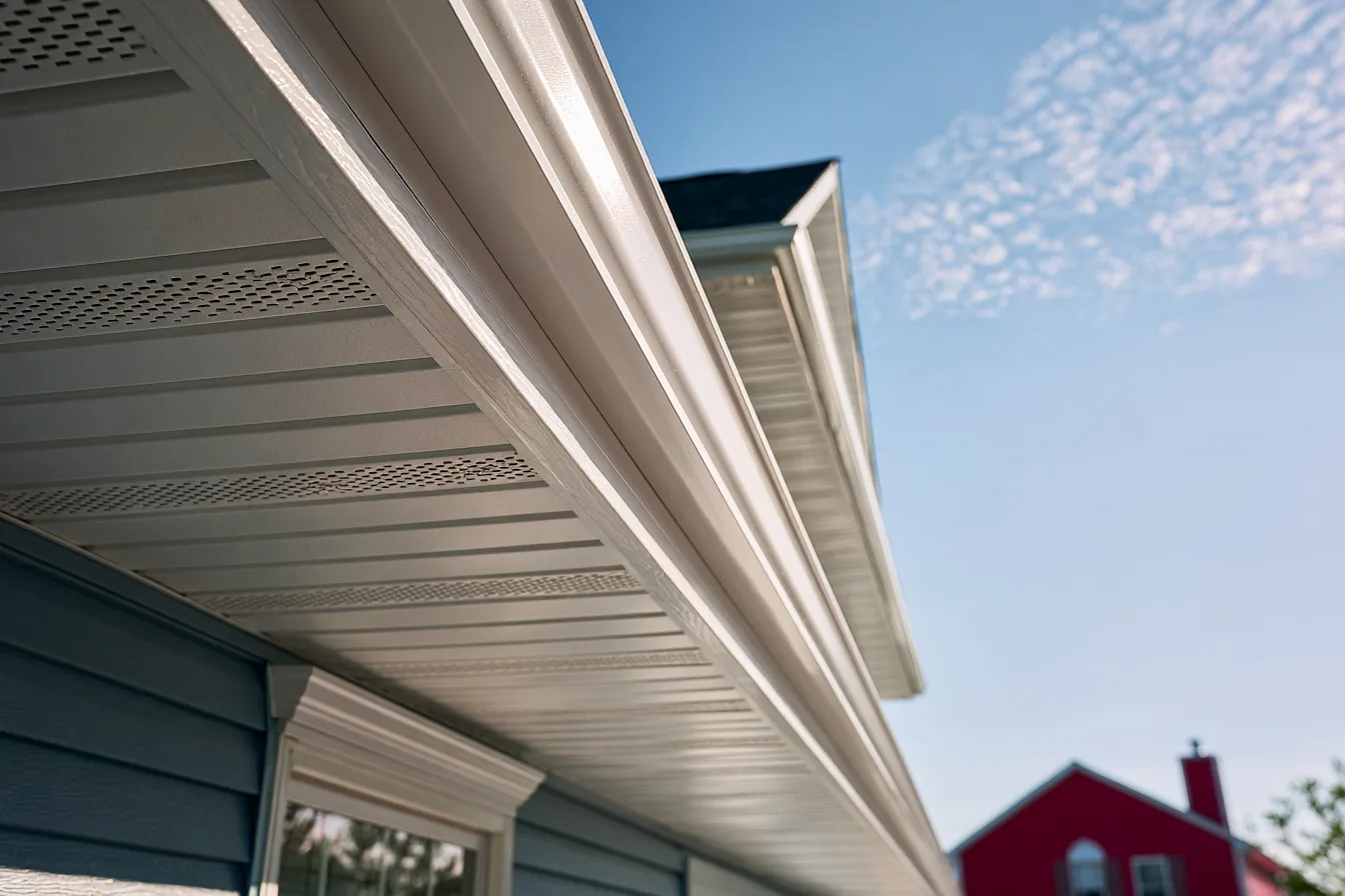 Long clean run of vented soffit down an eave line